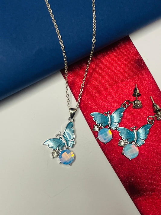 Blue Stainless Butterfly Necklace Set