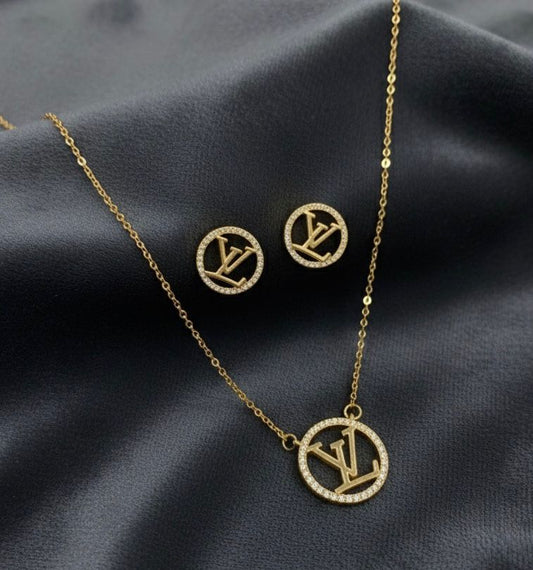 Premium Stainless LV Design Necklace Set