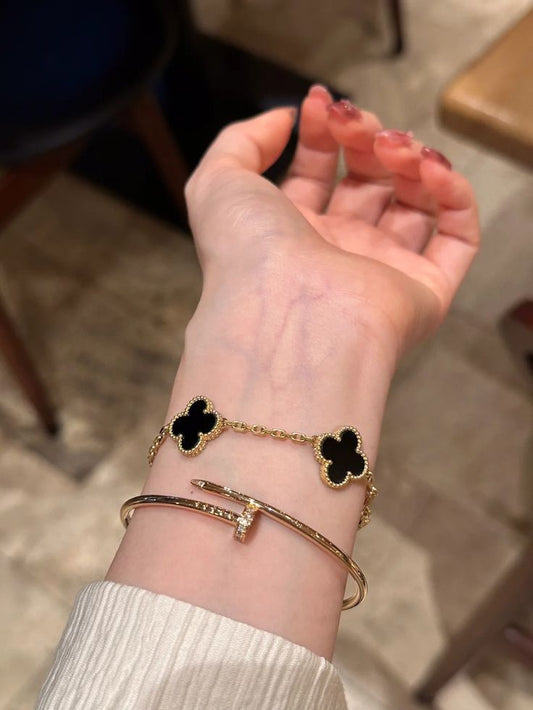 Nail & Clover Bangle Set [Set of 2] - Black