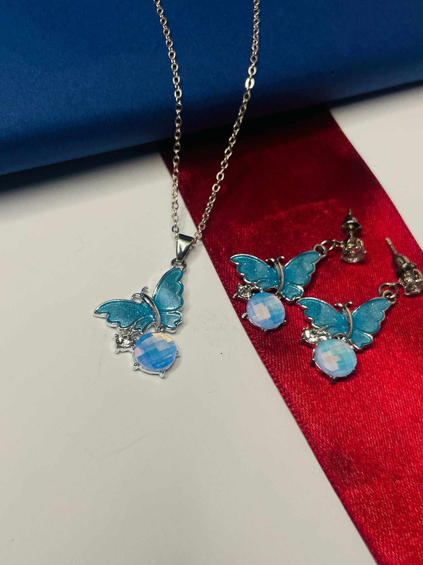 Blue Stainless Butterfly Necklace Set
