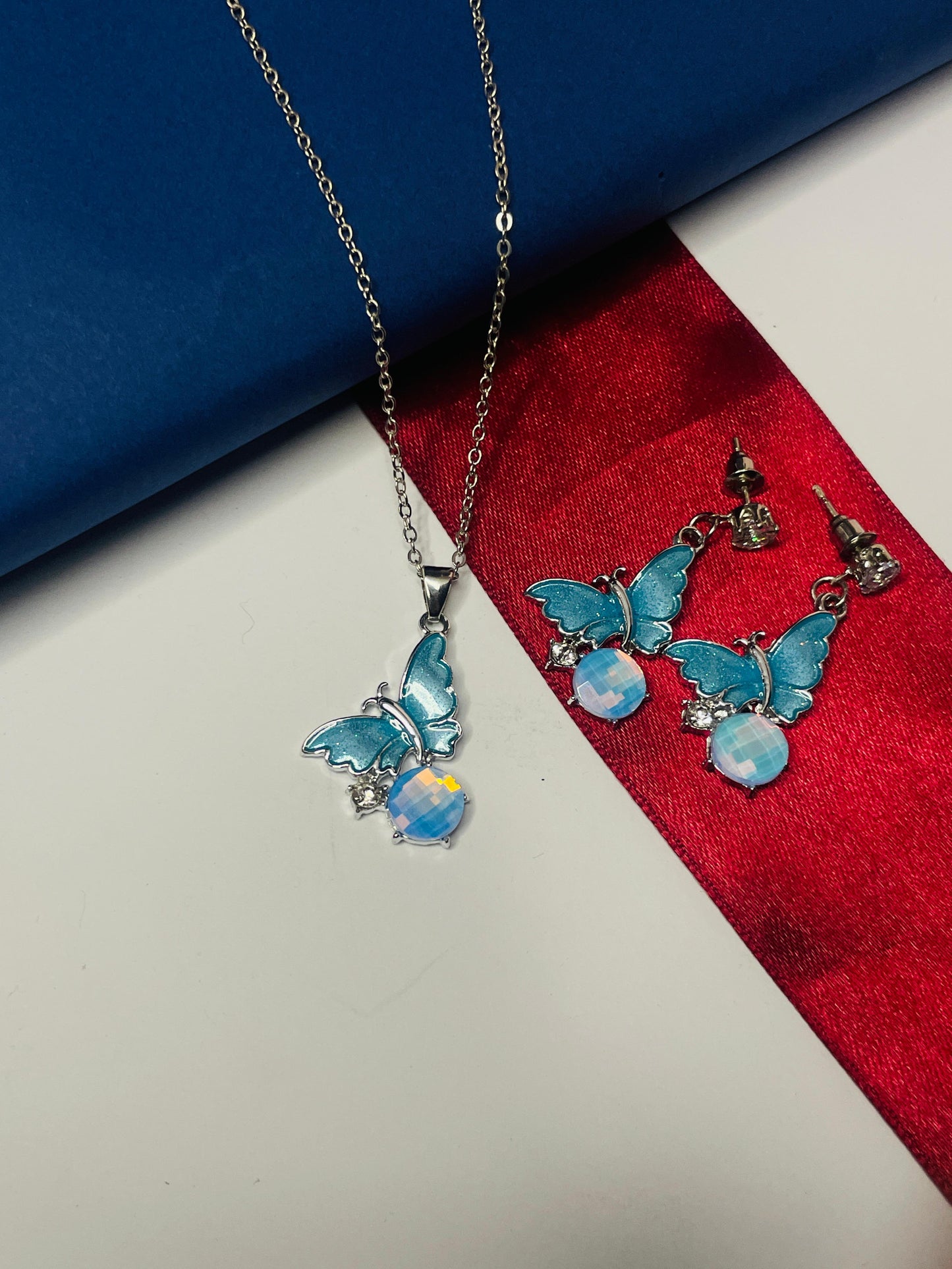 Blue Stainless Butterfly Necklace Set