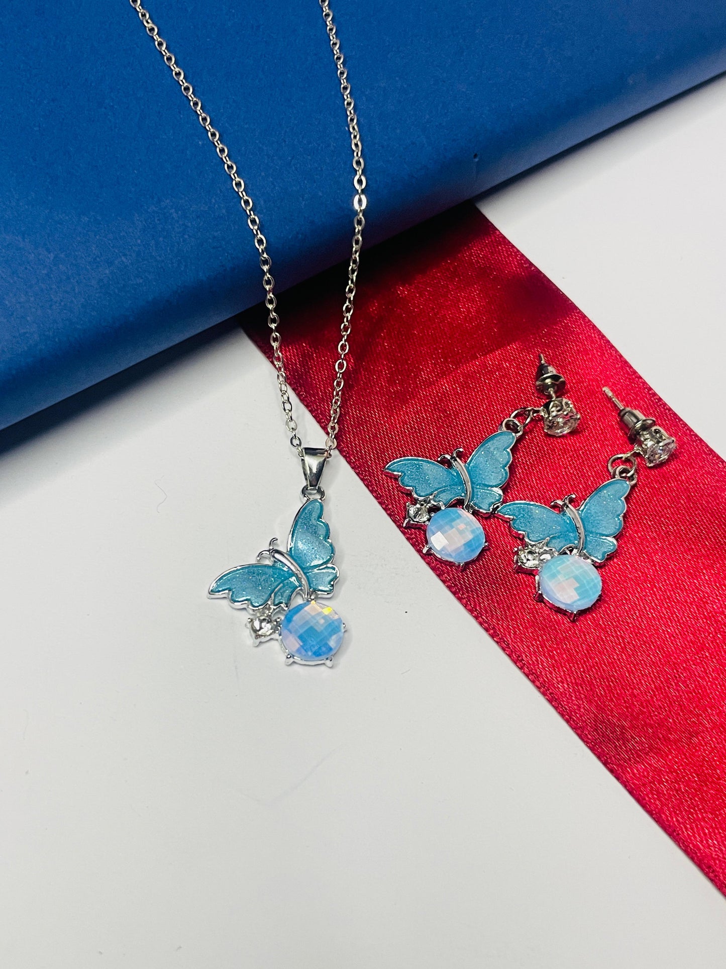 Blue Stainless Butterfly Necklace Set
