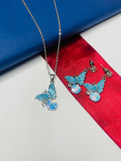 Blue Stainless Butterfly Necklace Set