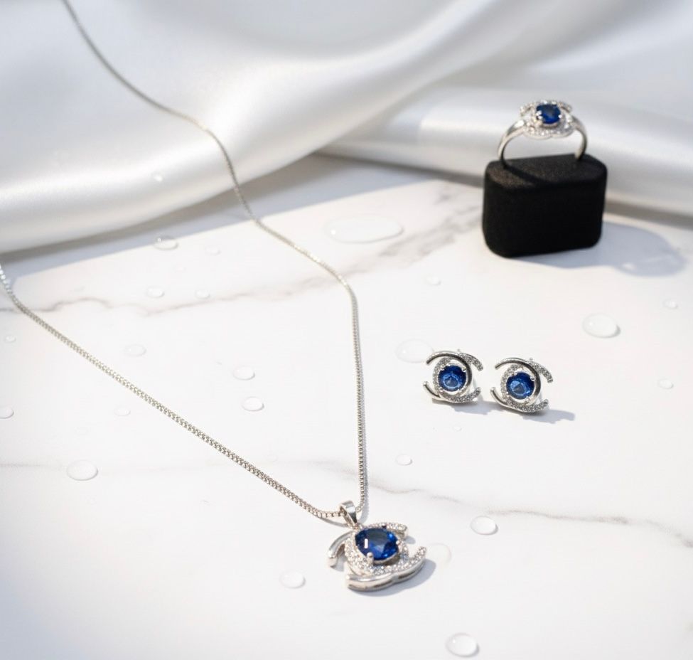 Silver Sapphire Elegance Jewelry Set